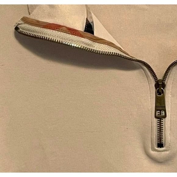 Burberry Brit Quarter Zip Pullover Men's Size Medium Tan with Plaid Trim Shirt - Picture 3 of 8